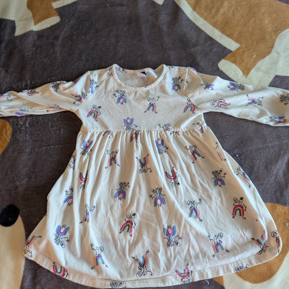 Old Navy Cream Dress with Colorful Rainbow Print
